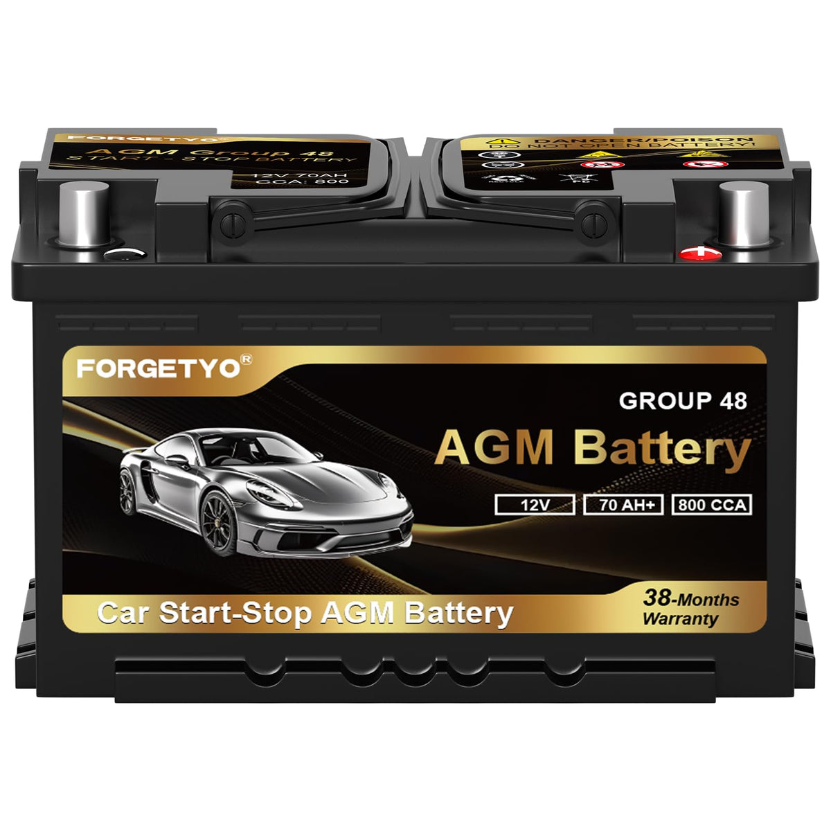 Group Size 48 AGM Car Battery, 12V 70 AH, 800 CCA I90103