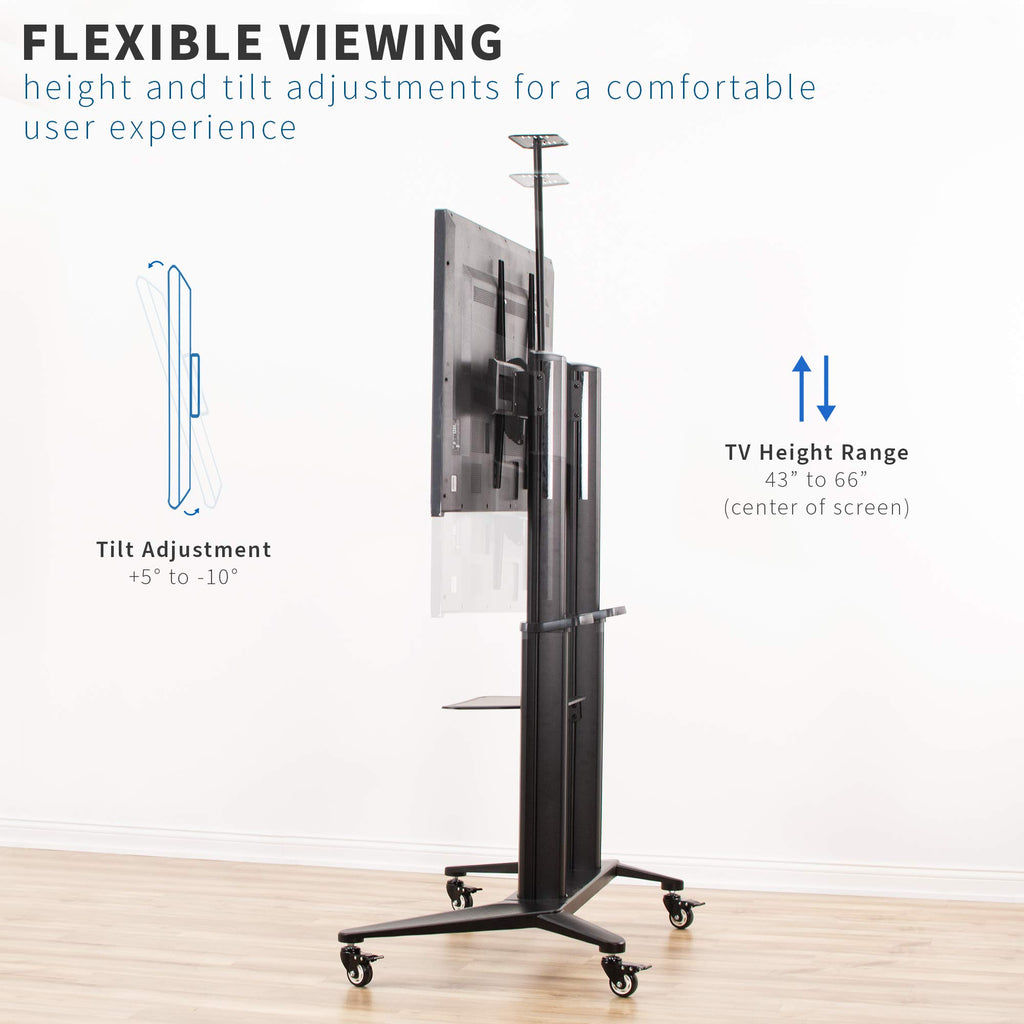 Aluminum Mobile TV Cart for 32 to 120 inch Screens up to 308 lbs, Black E2285