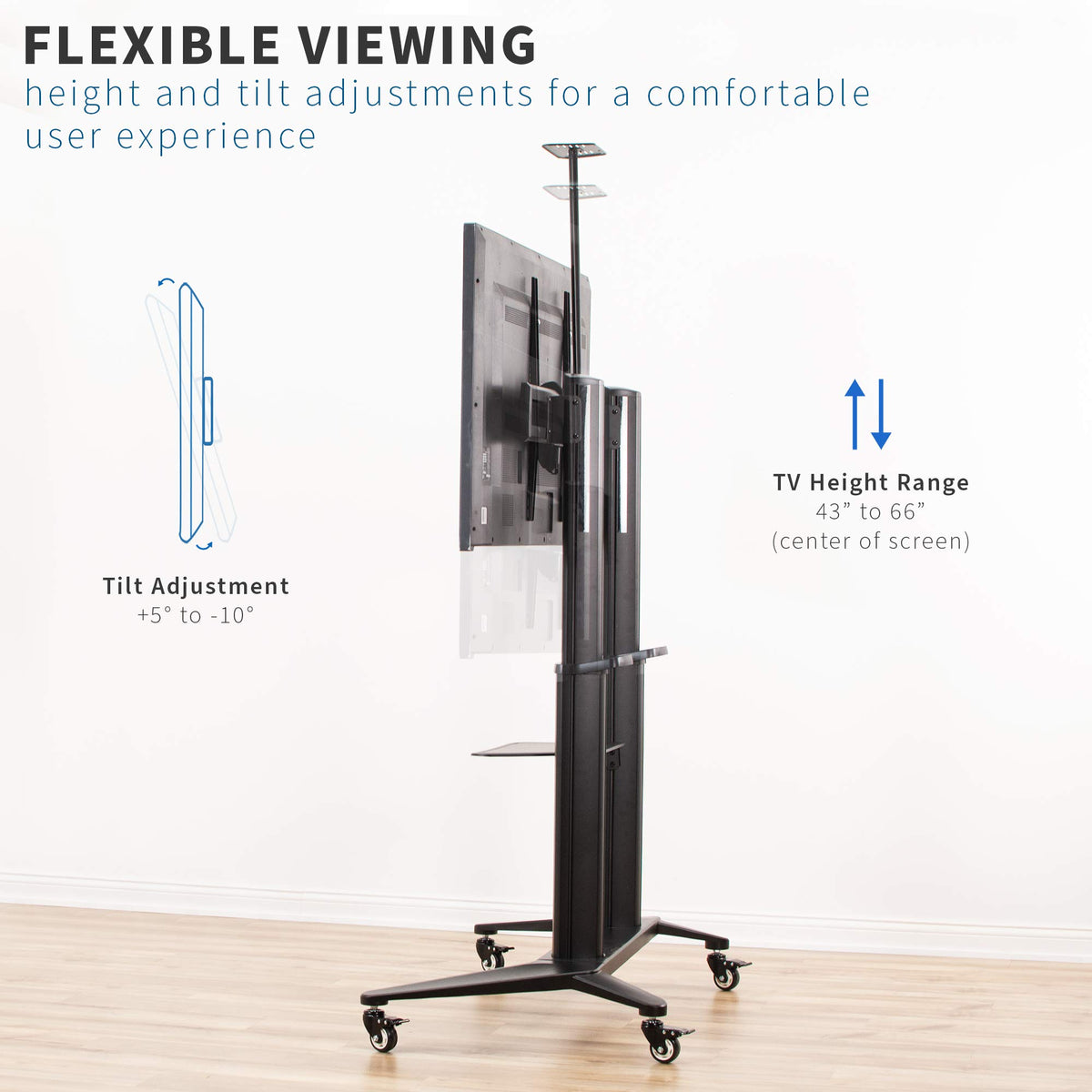 Aluminum Mobile TV Cart for 32 to 120 inch Screens up to 308 lbs, Black E2285