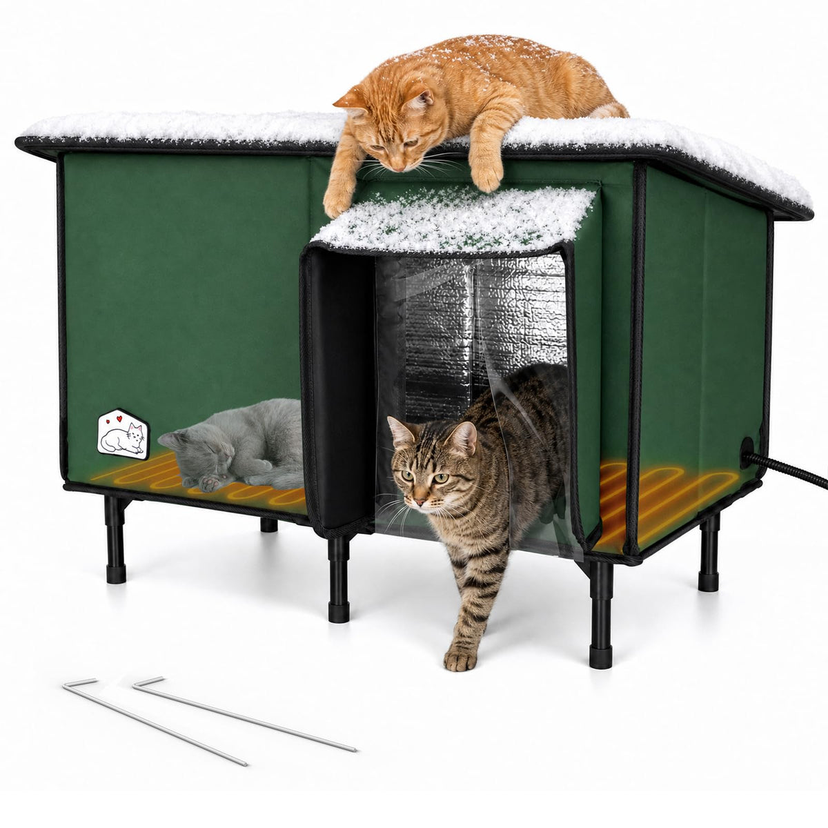 Weatherproof Insulated Heated Cat House with Heating Pad A85044