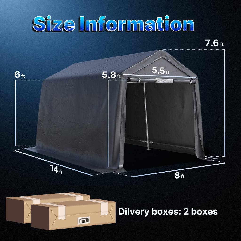 8x14 ft Steel Portable Garage Shelter with 2 Roll up Doors W83989