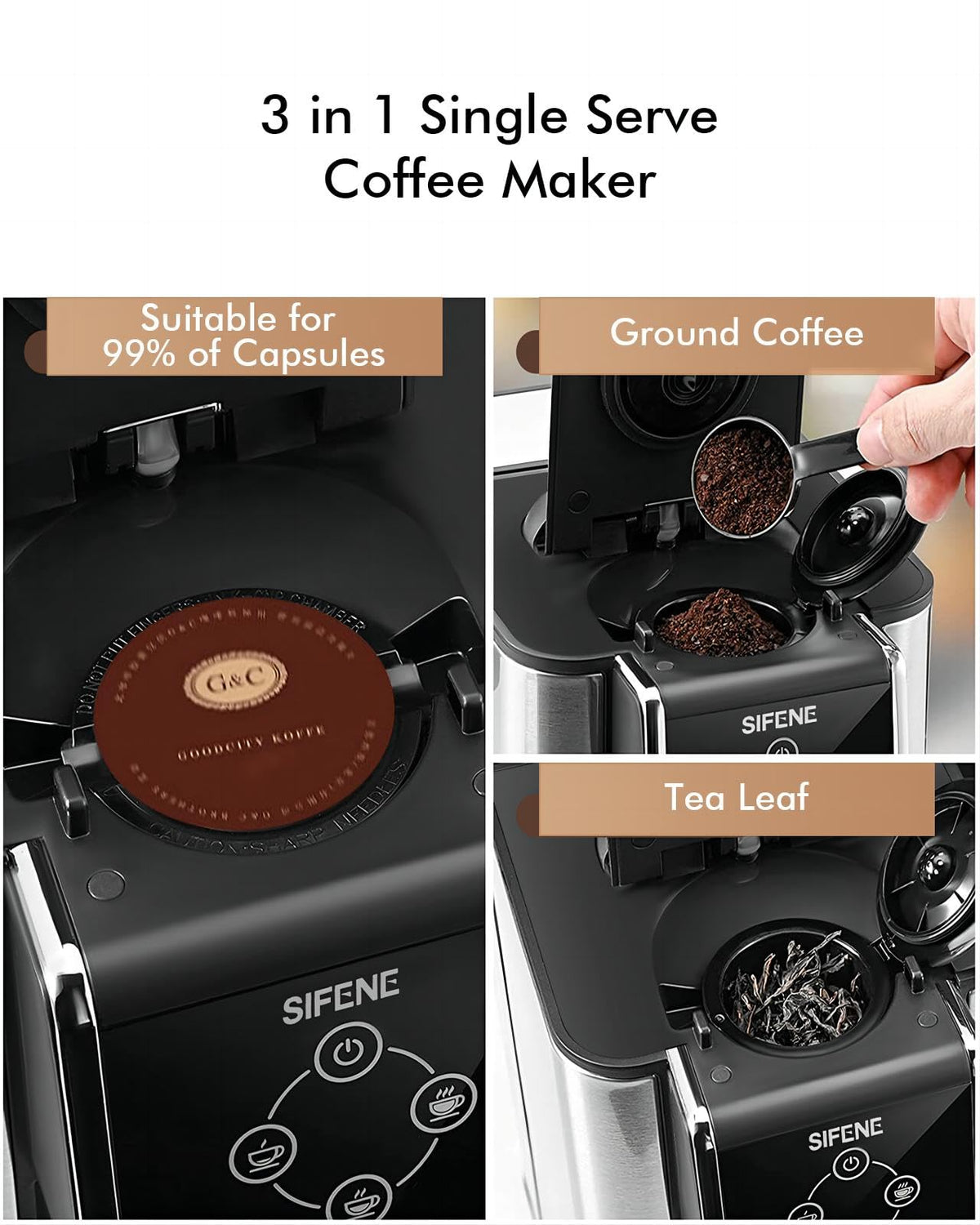 Single Serve Coffee Maker, 3-in-1, 6-12oz, Black D6975
