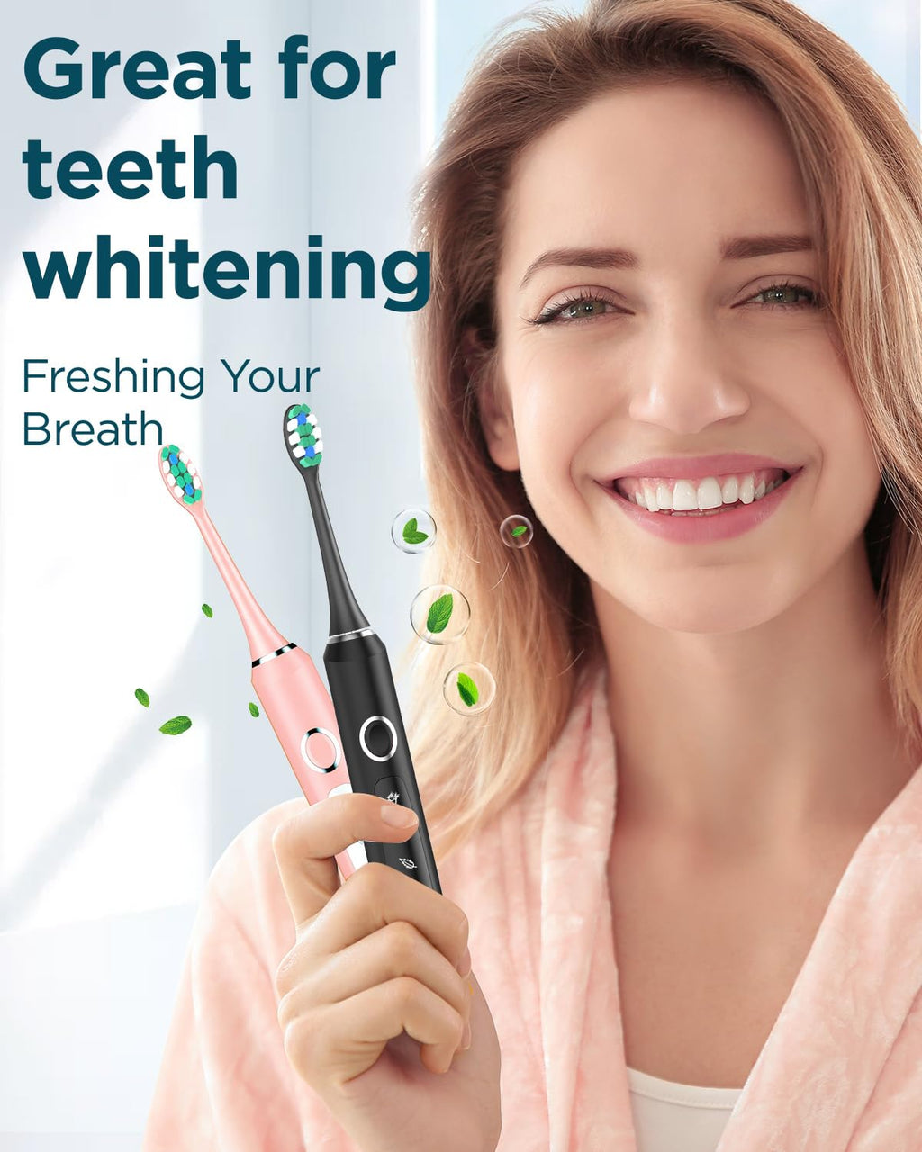 2 Pack Rechargeable Electric Toothbrush with 12 Brush Heads & 2 Travel Case J8232