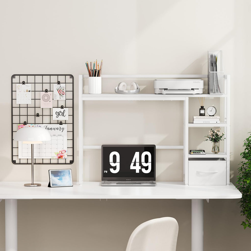 White Wood Desk Shelf with Drawer C450