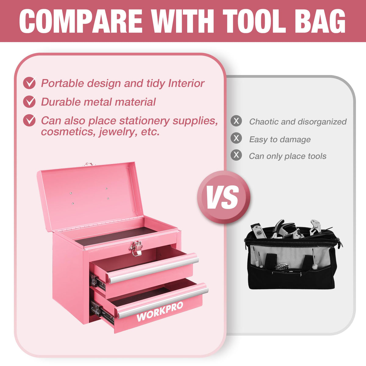 Portable Mini Metal Tool Box with 2 Drawers R43739