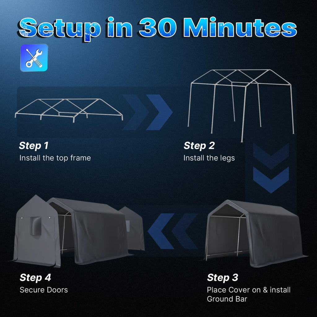 8x14 ft Steel Portable Garage Shelter with 2 Roll up Doors W83989
