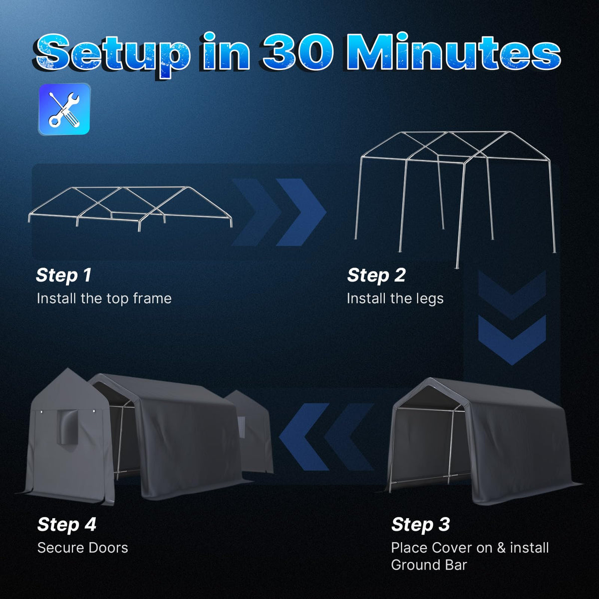 8x14 ft Steel Portable Garage Shelter with 2 Roll up Doors W83989