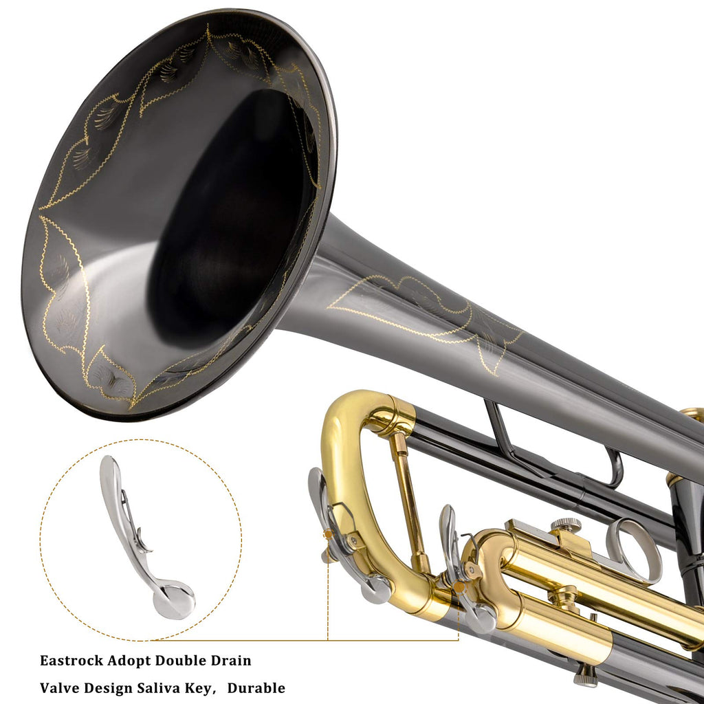 Bb Trumpet Set with Carrying Case, Gloves, 7C Mouthpiece, Tuning Rod, Black Nickel W709