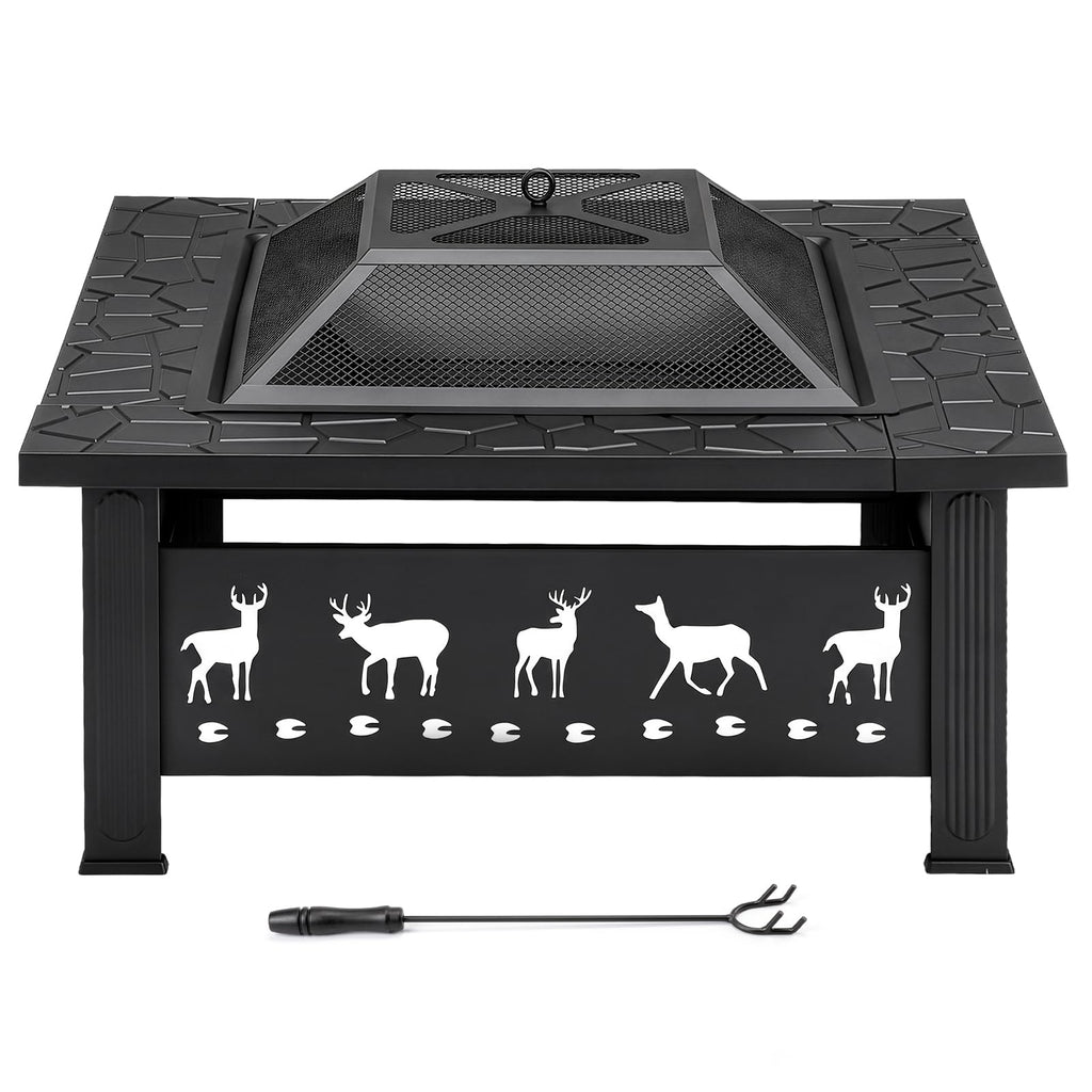 32 Inch Black Wrought Iron Wood Burning Fire Pit D290764