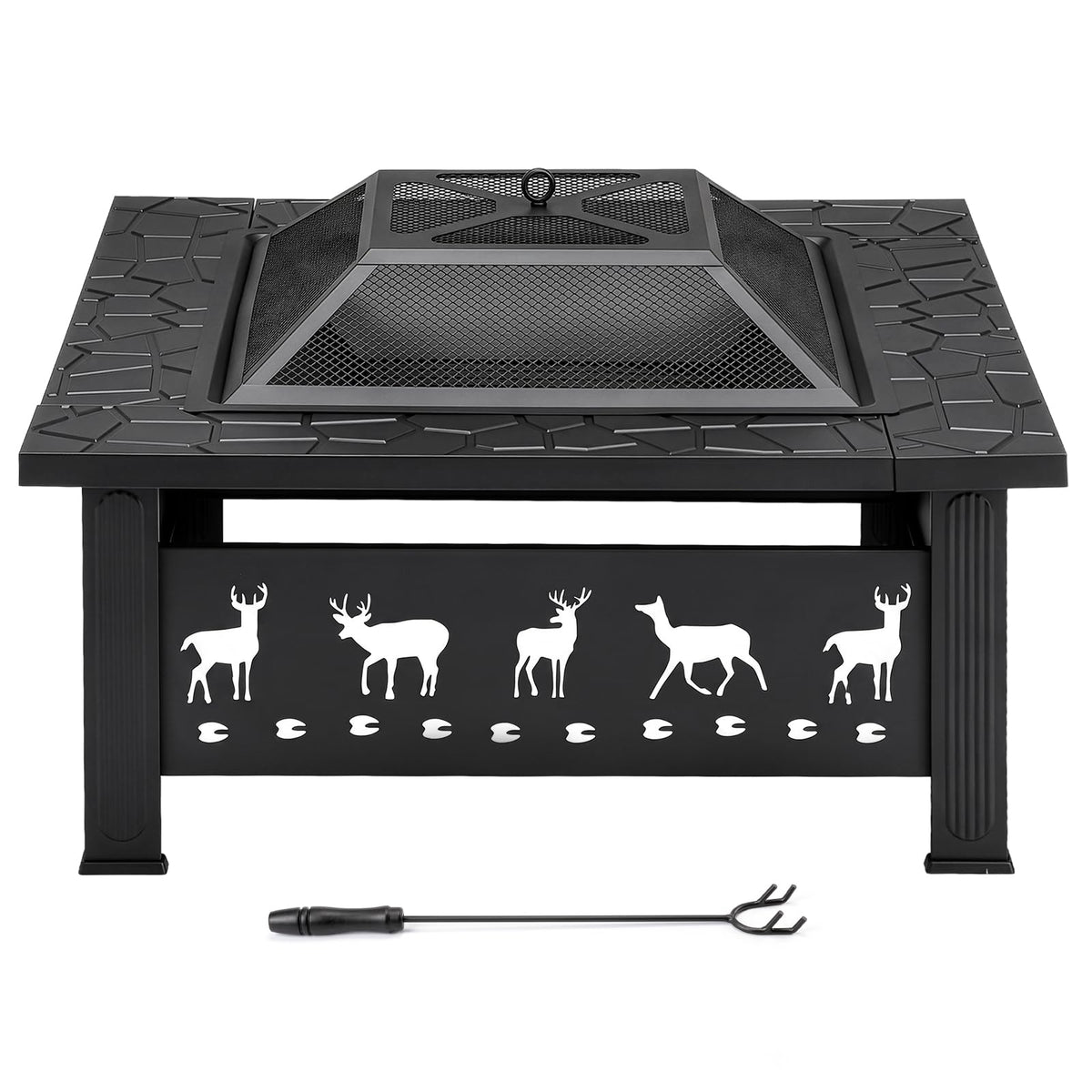 32 Inch Black Wrought Iron Wood Burning Fire Pit D290764
