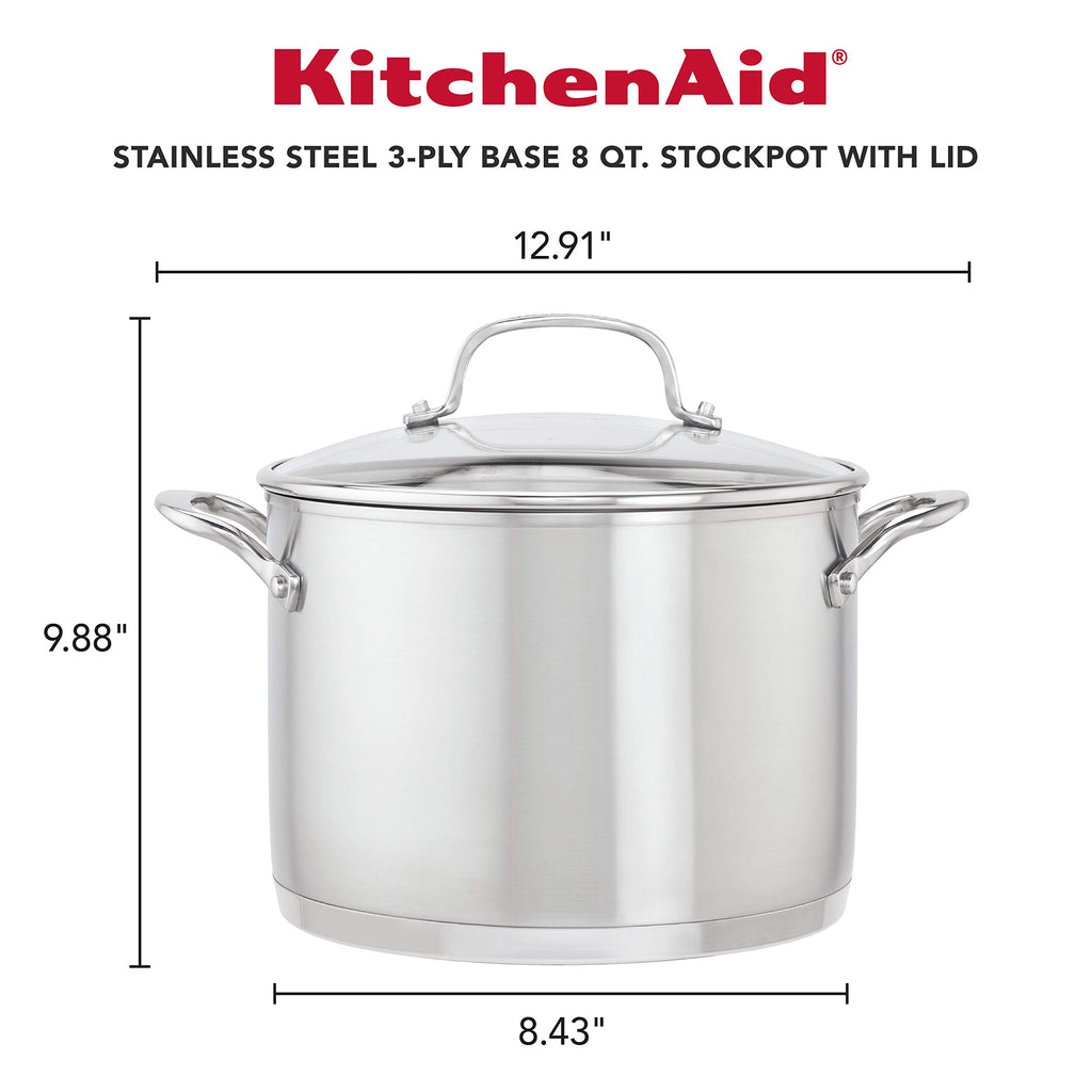 Stainless Steel 3-Ply Base Induction Stock Pot with Lid, 8-Quart L5840