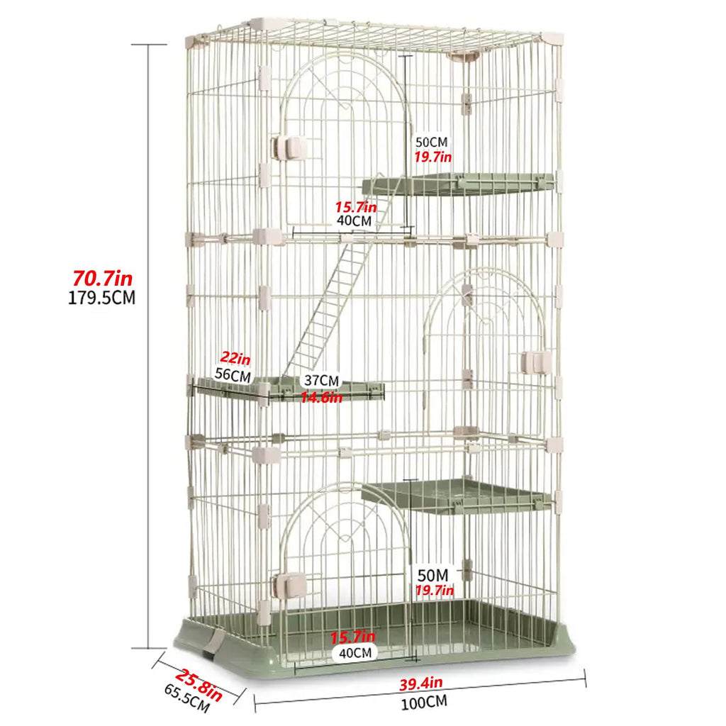 3/4-Tier Wire Cat Cage Playpen Kennel with Hammock and 3 Platforms C72399