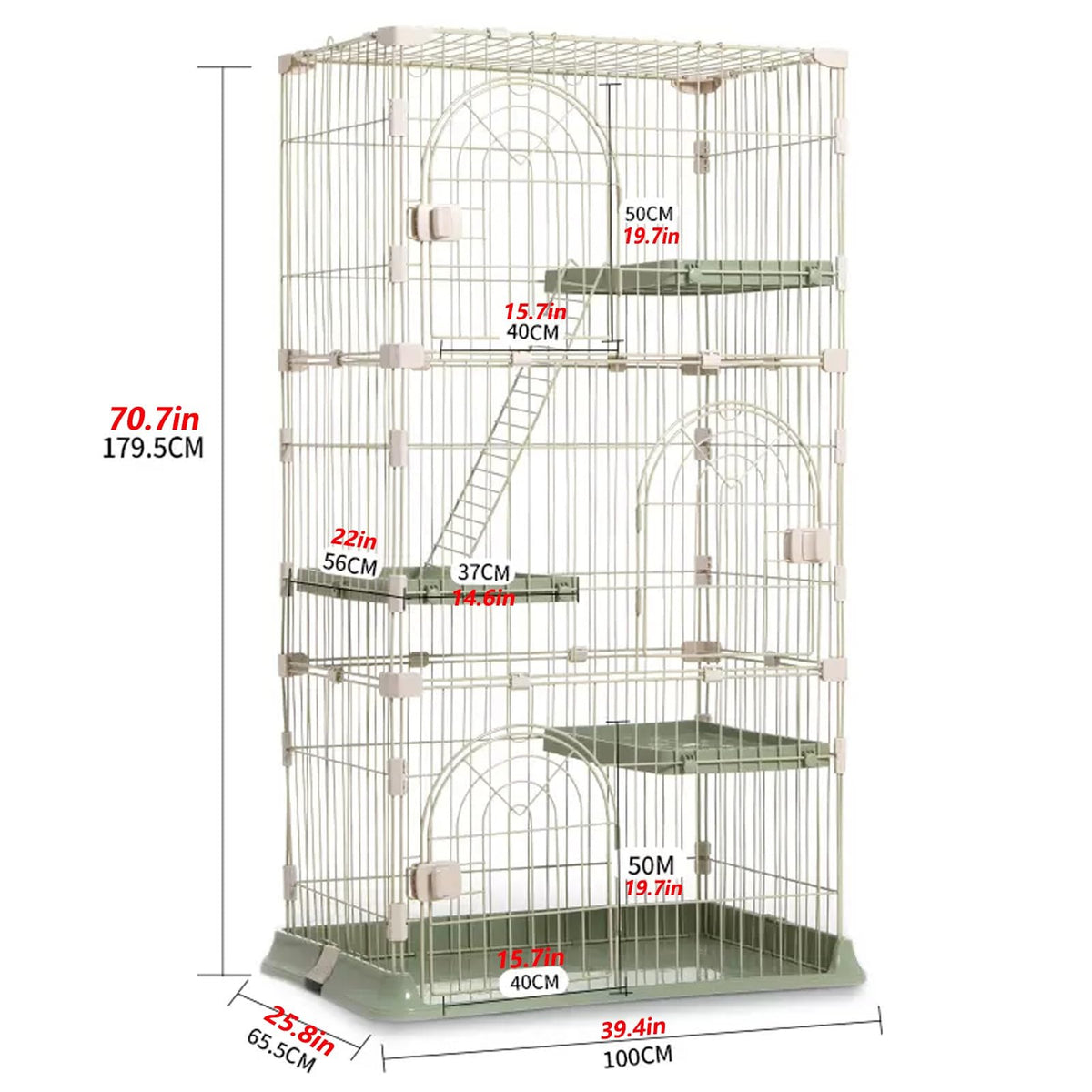 3/4-Tier Wire Cat Cage Playpen Kennel with Hammock and 3 Platforms C72399