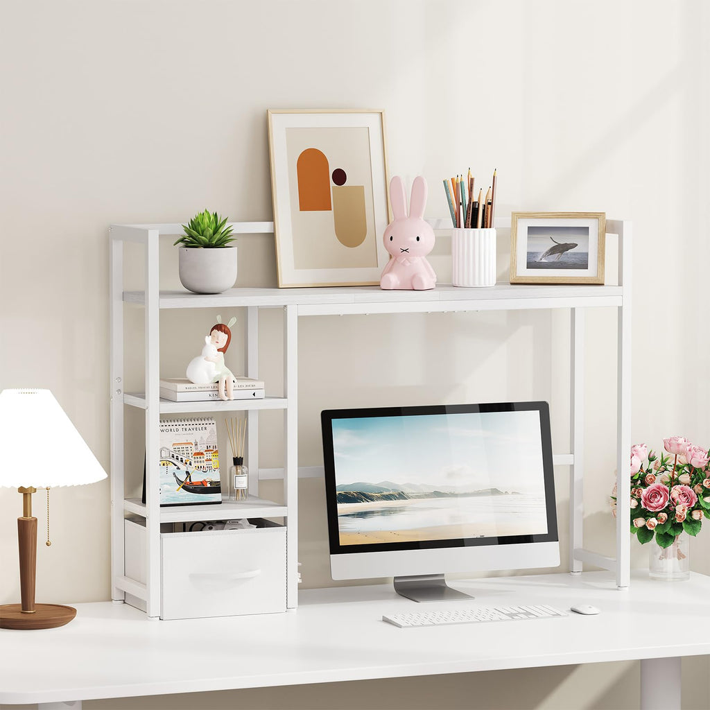 White Wood Desk Shelf with Drawer C450