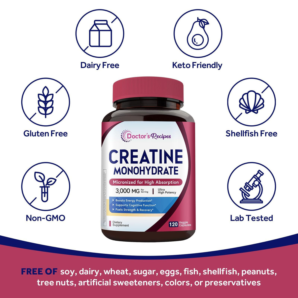 Micronized Creatine Monohydrate 3000 mg Vegan 120 Capsules F95420