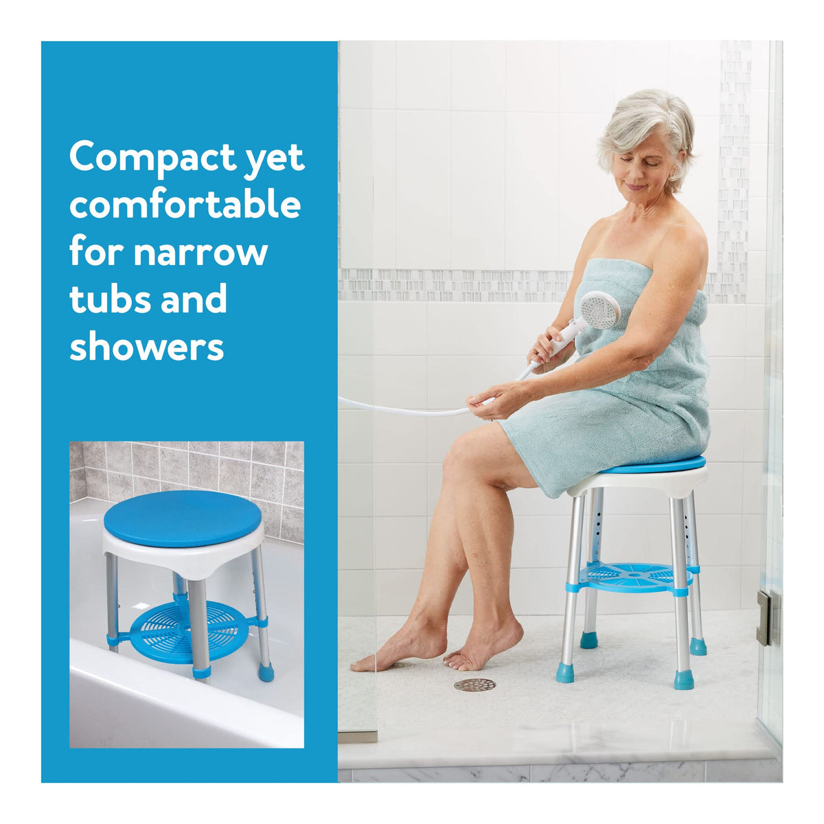Adjustable Rotating Bath and Shower Stool with Storage Tray C61294