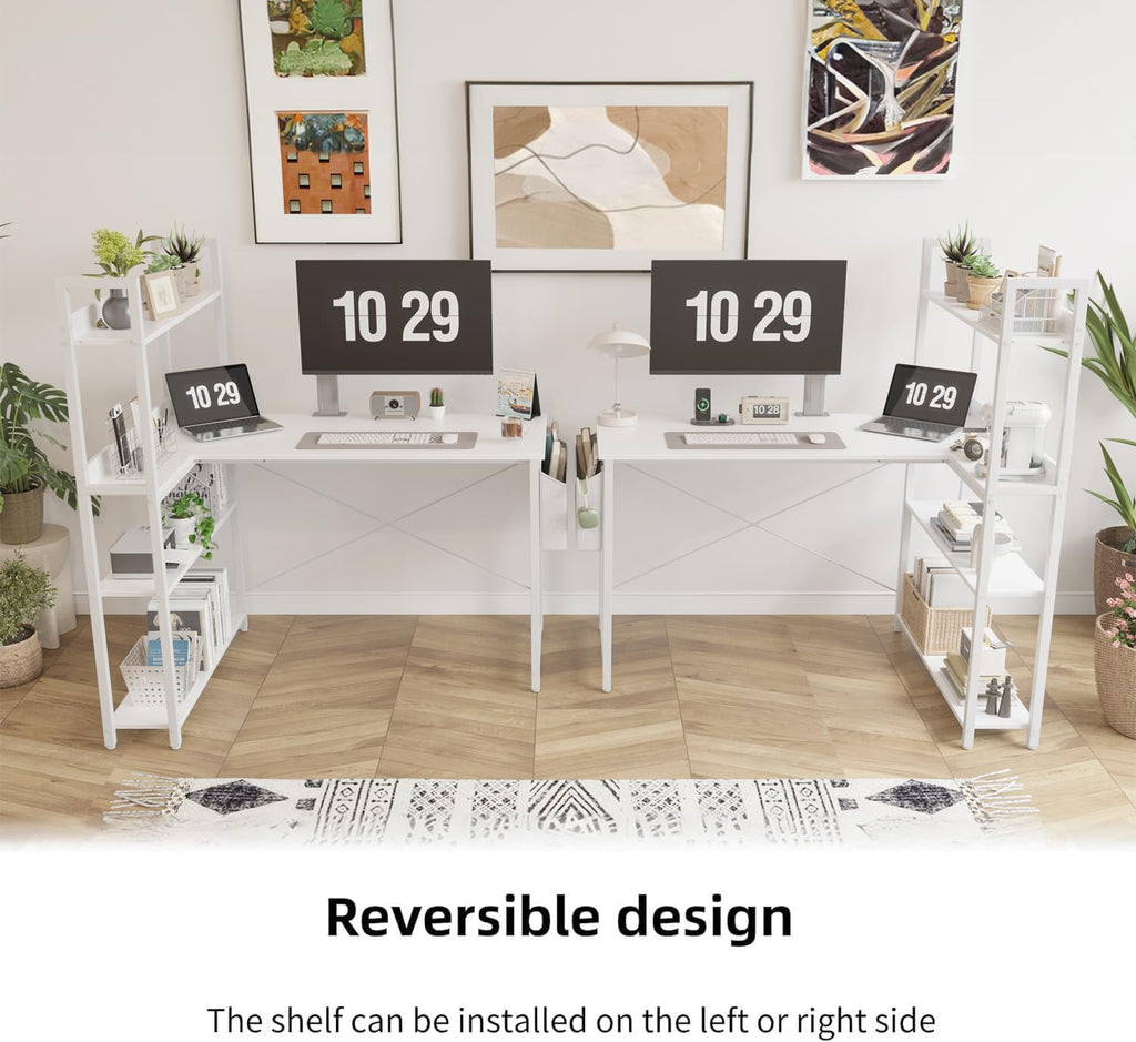 47 Inch White Computer Desk with Bookshelf T902