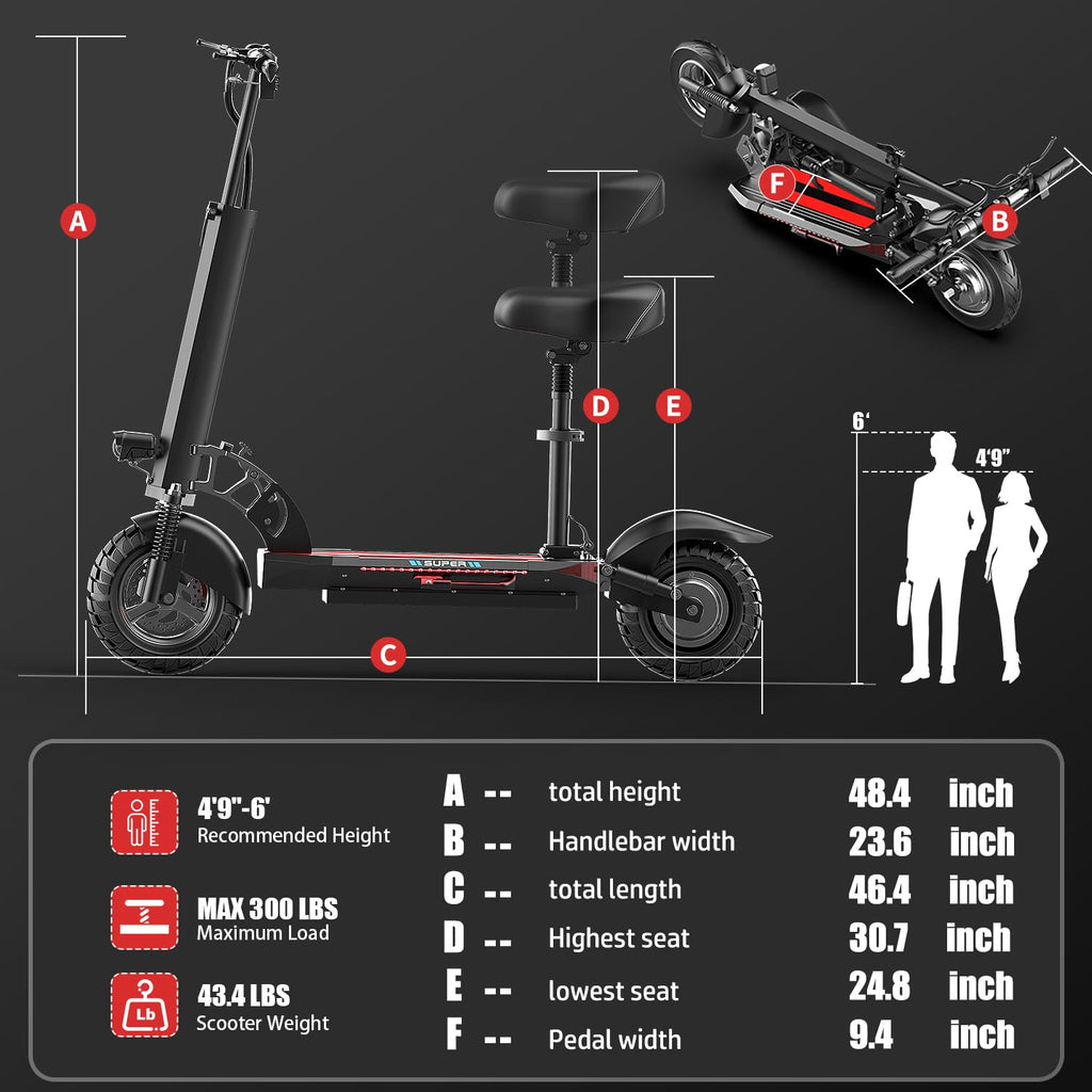 800W 45 Mile Range 25 Mph Foldable Electric Scooter with Seat F4338