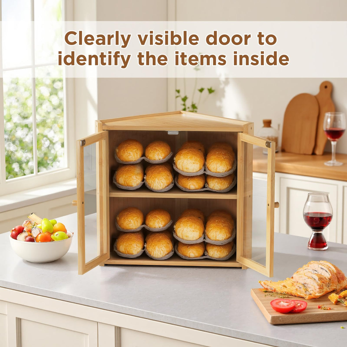 Double Layer Bamboo Bread Box with 2 Doors N9101