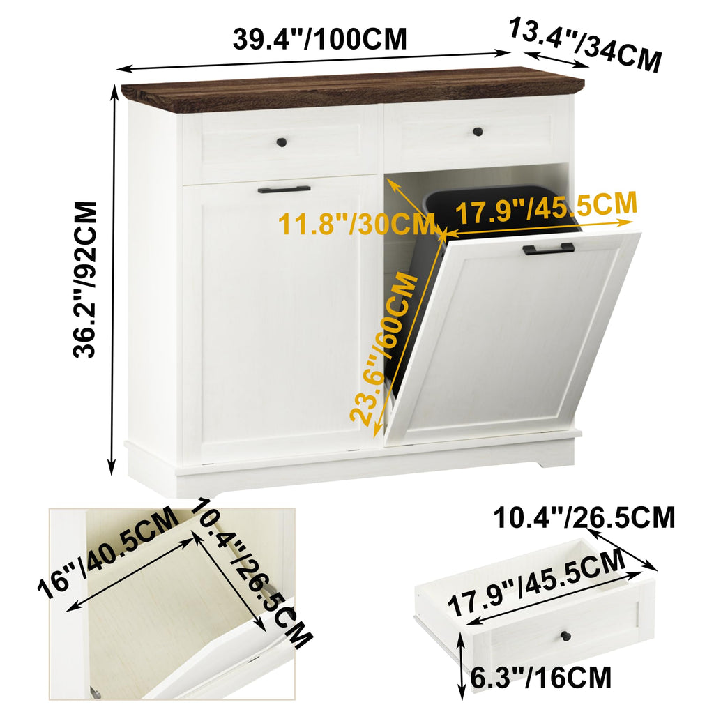 20 Gallon Wooden Tilt Out Trash Can Cabinet with Drawers A584622