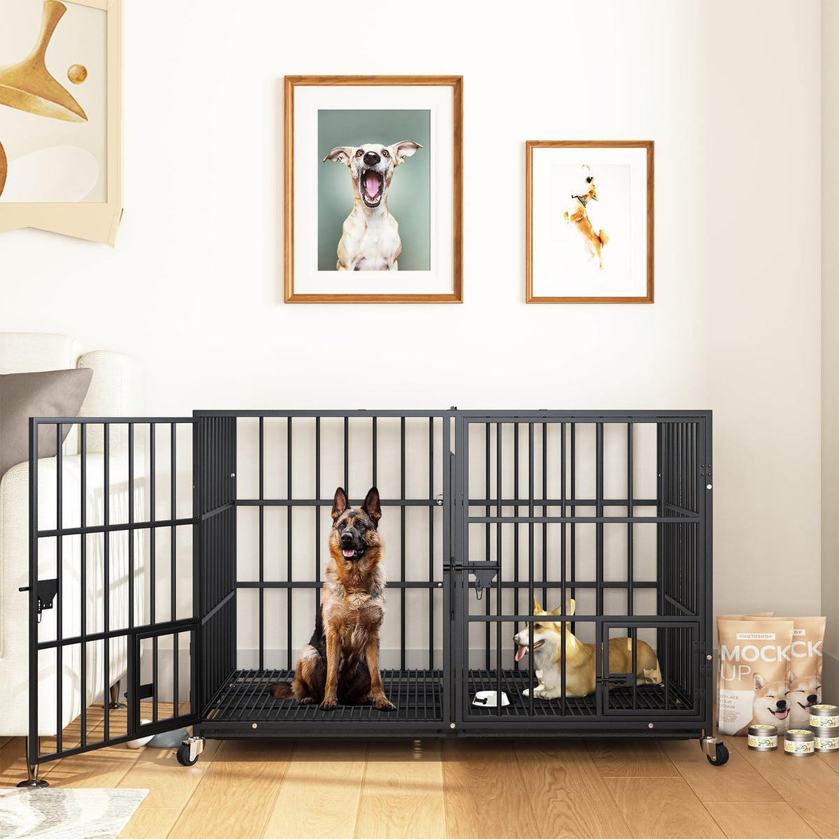 42 Inch Heavy Duty Metal Dog Crate with Divider J353966