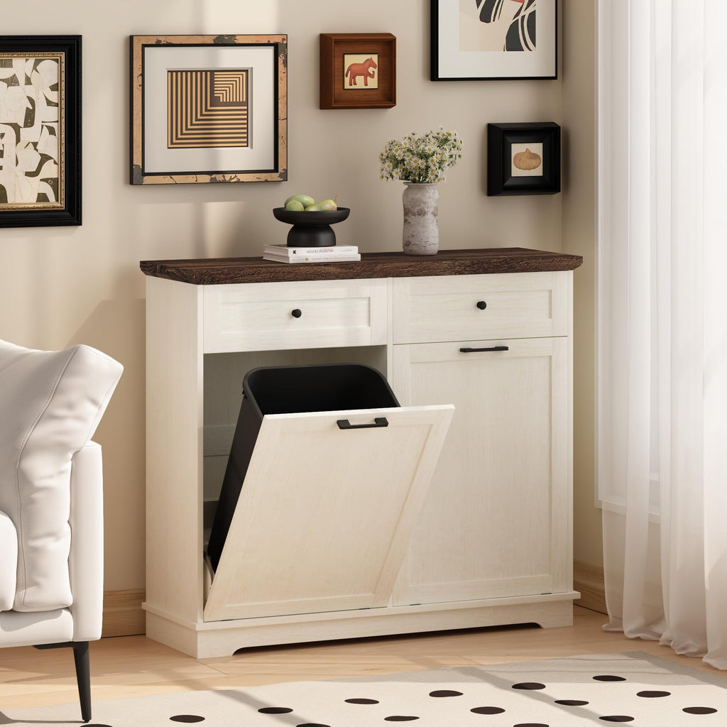20 Gallon Wooden Tilt Out Trash Can Cabinet with Drawers A584622