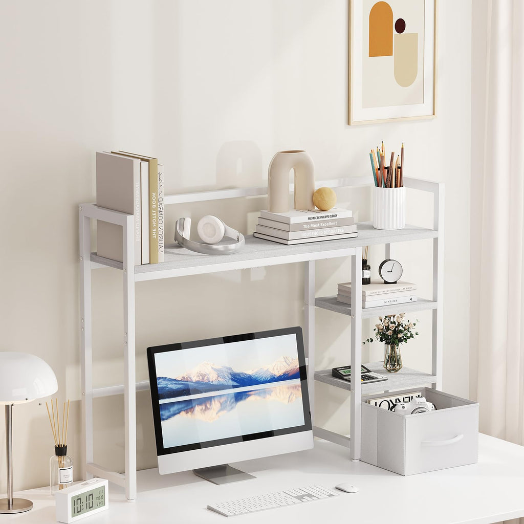 White Wood Desk Shelf with Drawer C450