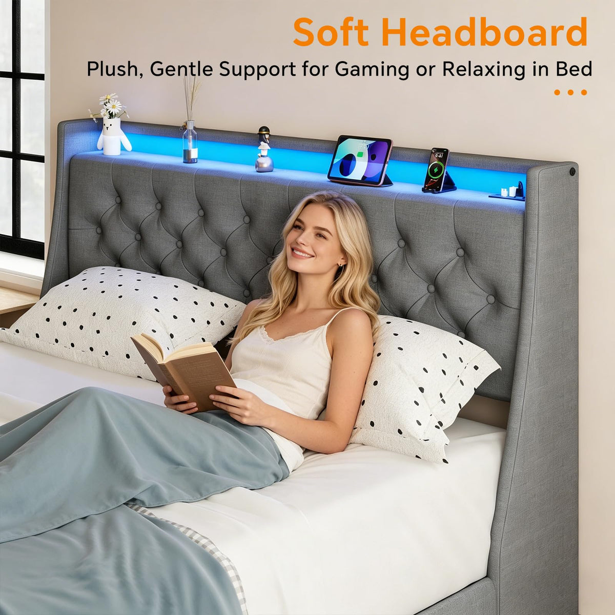 Queen Size Grey Bed Frame with 2 Storage Drawer R968