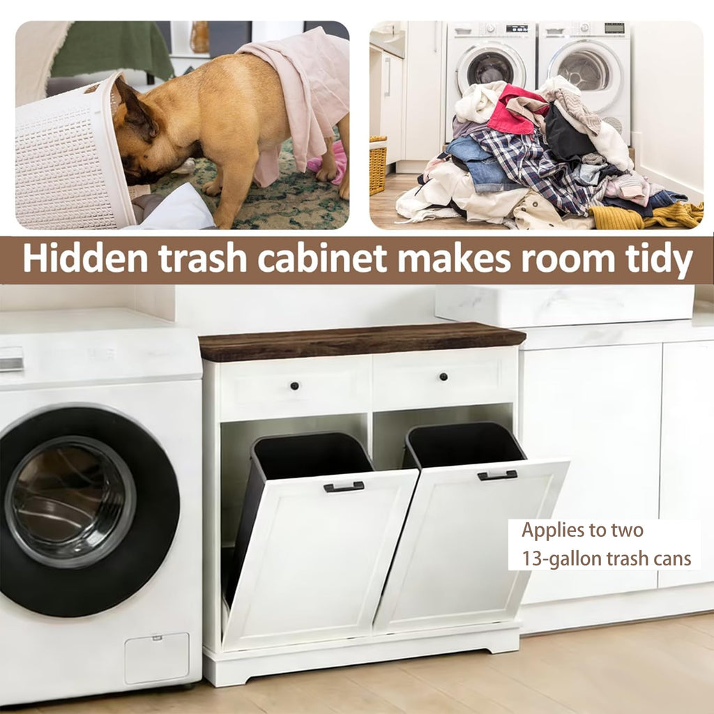 20 Gallon Wooden Tilt Out Trash Can Cabinet with Drawers A584622