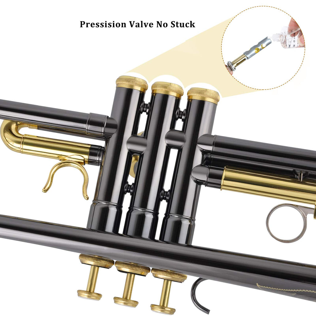 Bb Trumpet Set with Carrying Case, Gloves, 7C Mouthpiece, Tuning Rod, Black Nickel W709