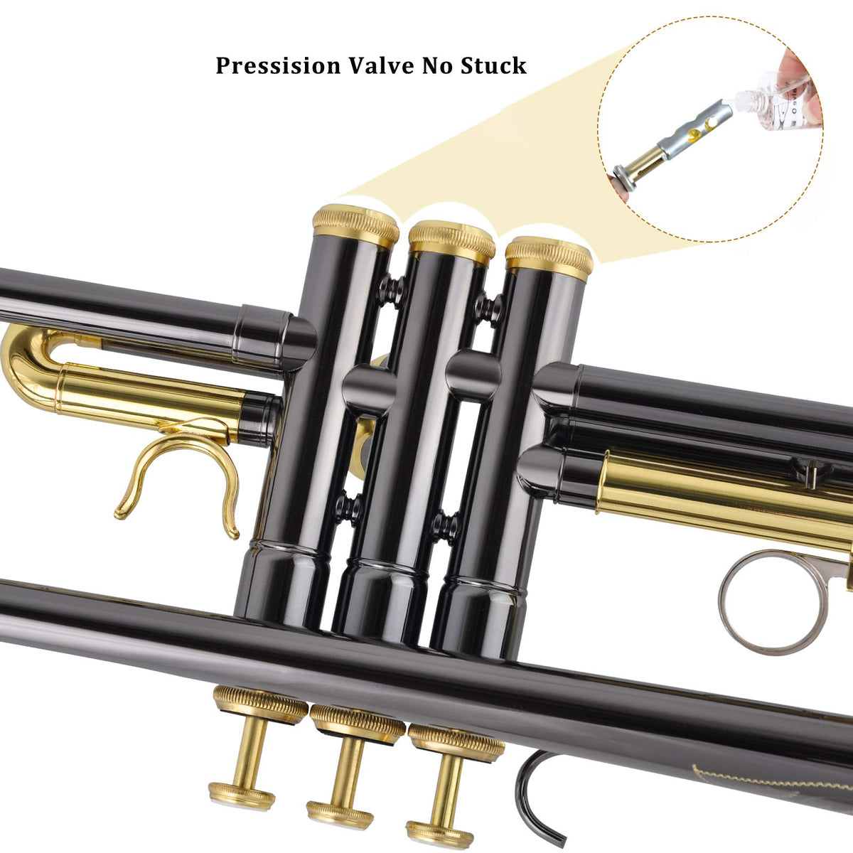 Bb Trumpet Set with Carrying Case, Gloves, 7C Mouthpiece, Tuning Rod, Black Nickel W709