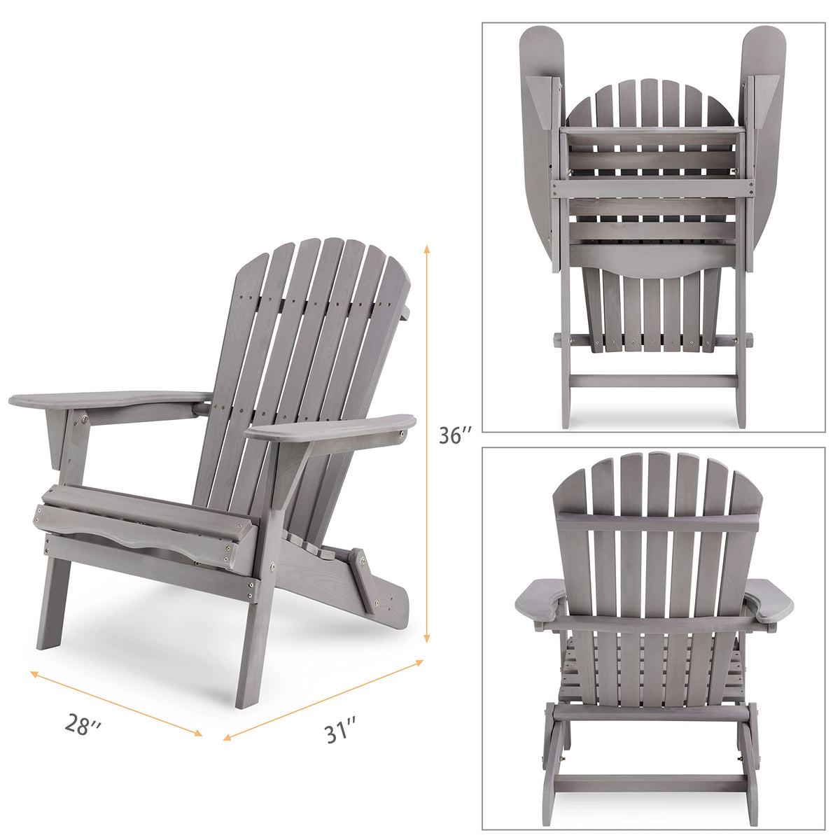 Wooden Folding Adirondack Chairs Set of 2 Solid Cedar U5000
