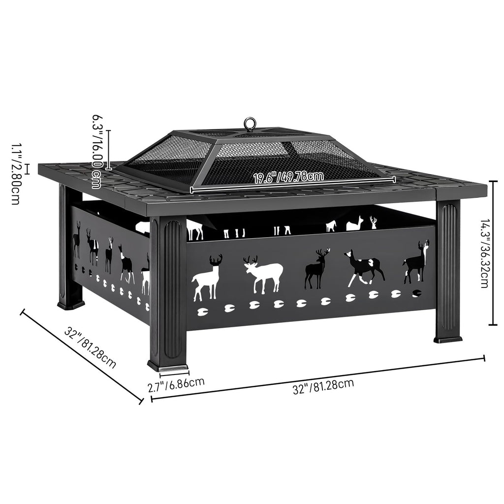 32 Inch Black Wrought Iron Wood Burning Fire Pit D290764