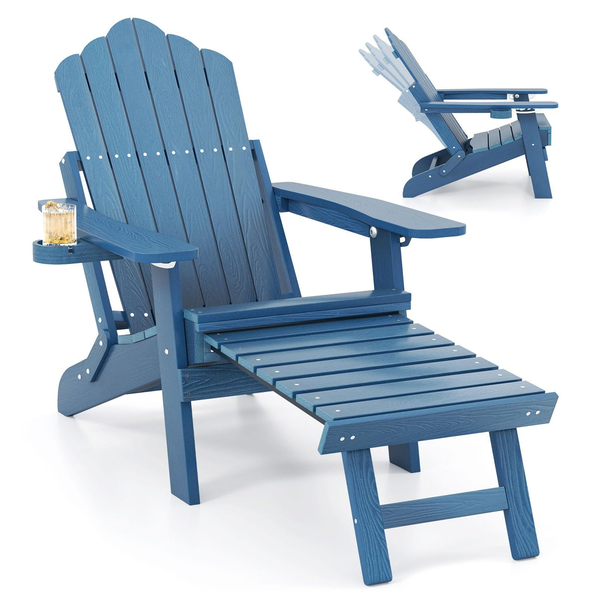 Folding Adirondack Chair with Adjustable Backrest and Ottoman C395518