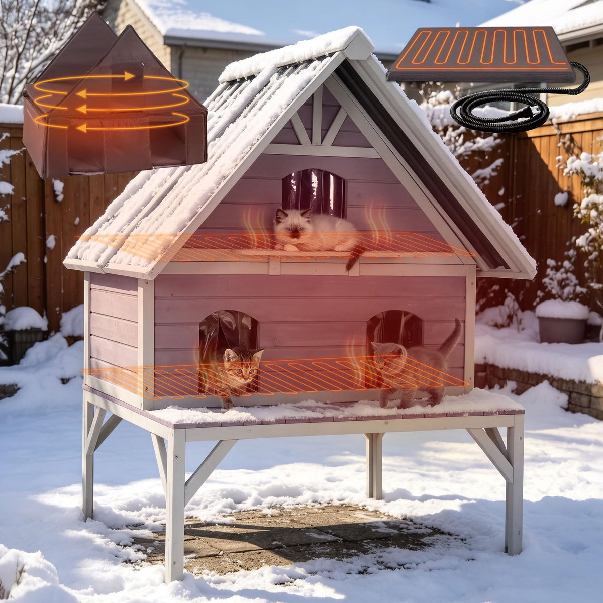 Extra Large 2-Levels Heated Insulated Cat House D75256