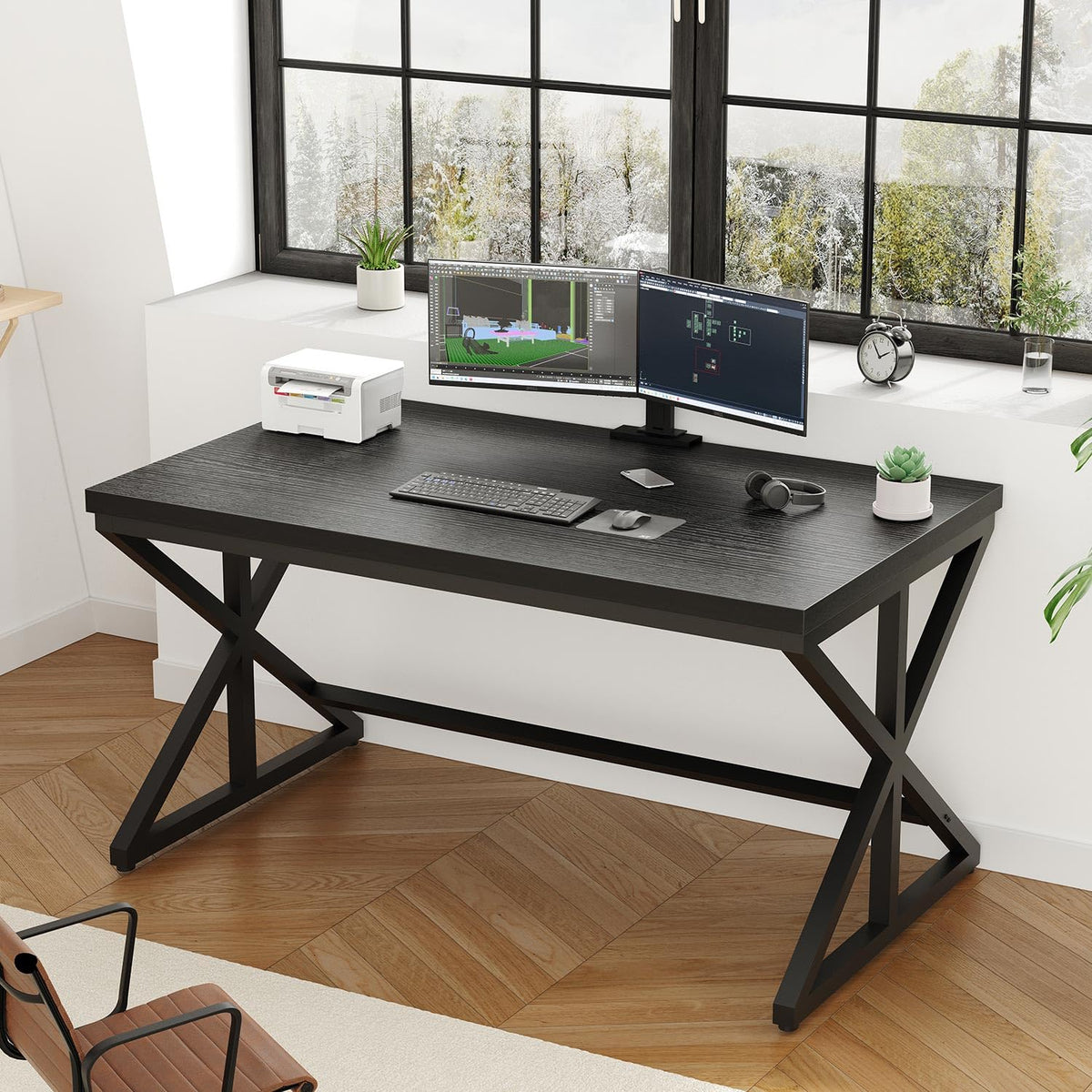 Black 47 Inch Wooden Metal Office Desk R232722