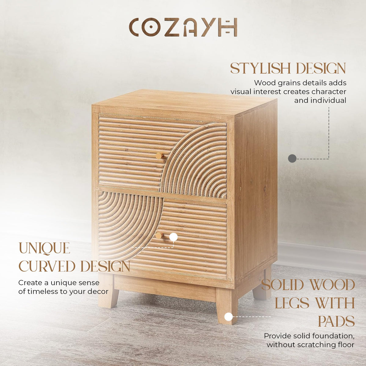 2 Drawer Wood Nightstand C3645