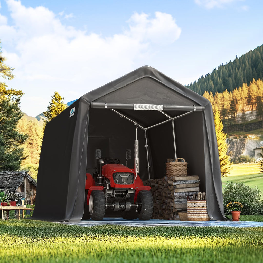 8x14 ft Steel Portable Garage Shelter with 2 Roll up Doors W83989