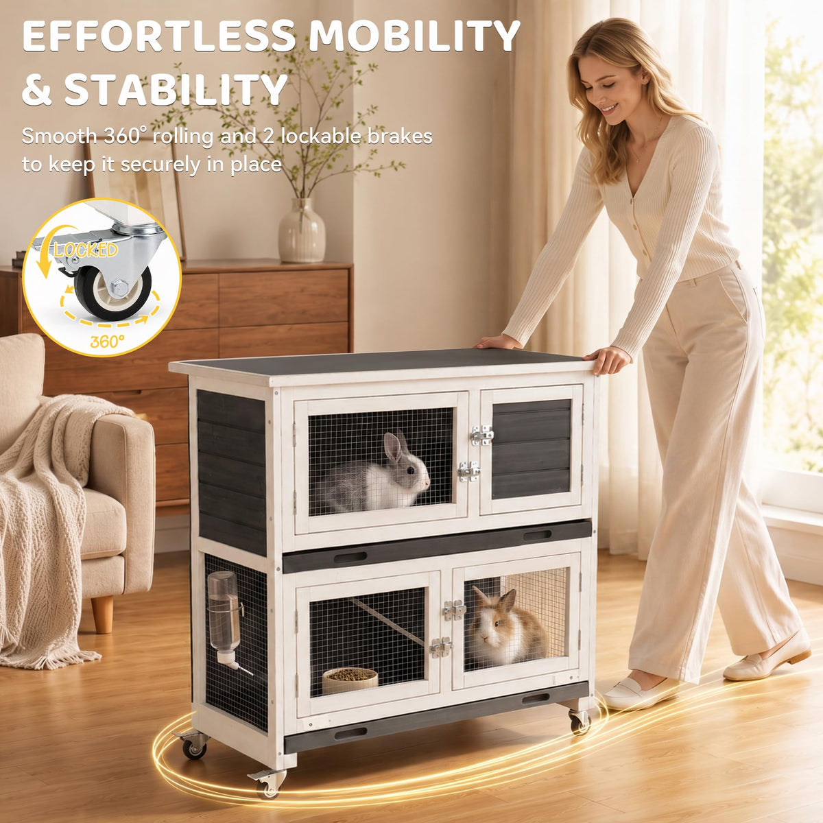 2-Story Indoor Rabbit Hutch with Wheels O324838