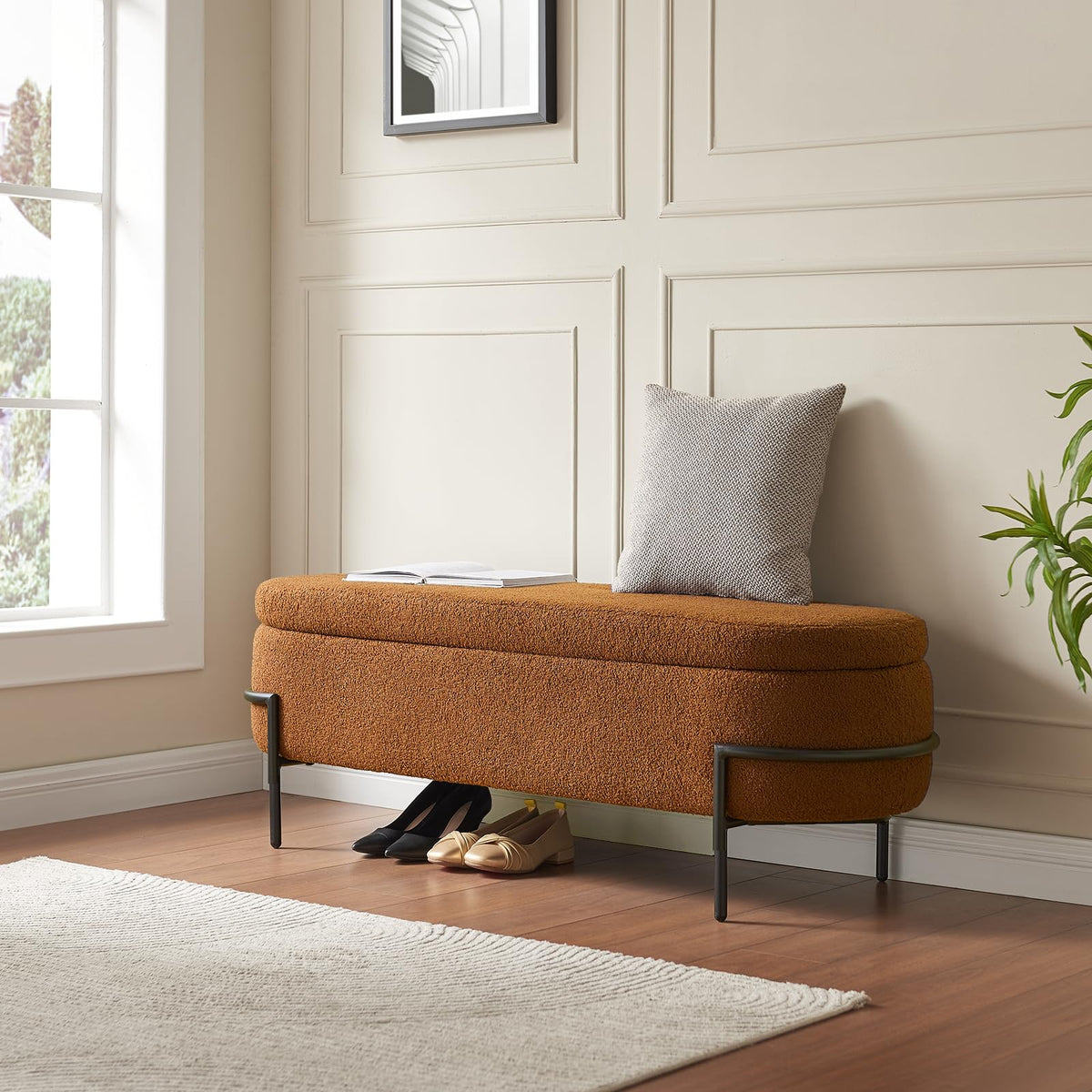 52 Inch Sherpa Storage Ottoman Bench P82274