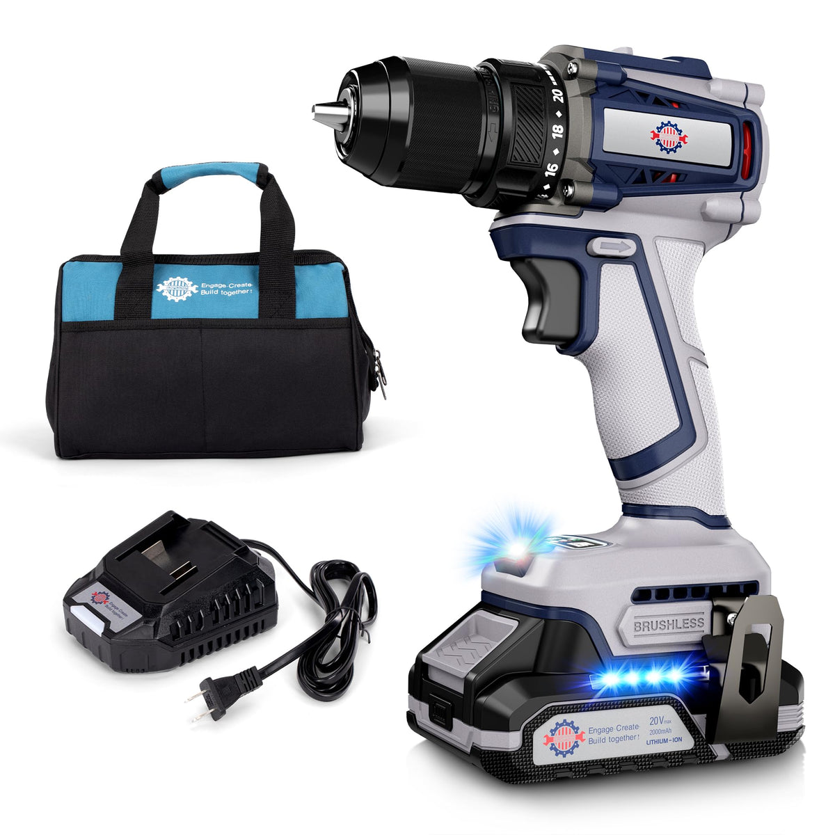 Brushless Cordless Drill Set 70N.m 3/8" Keyless Metal Chuck S746713