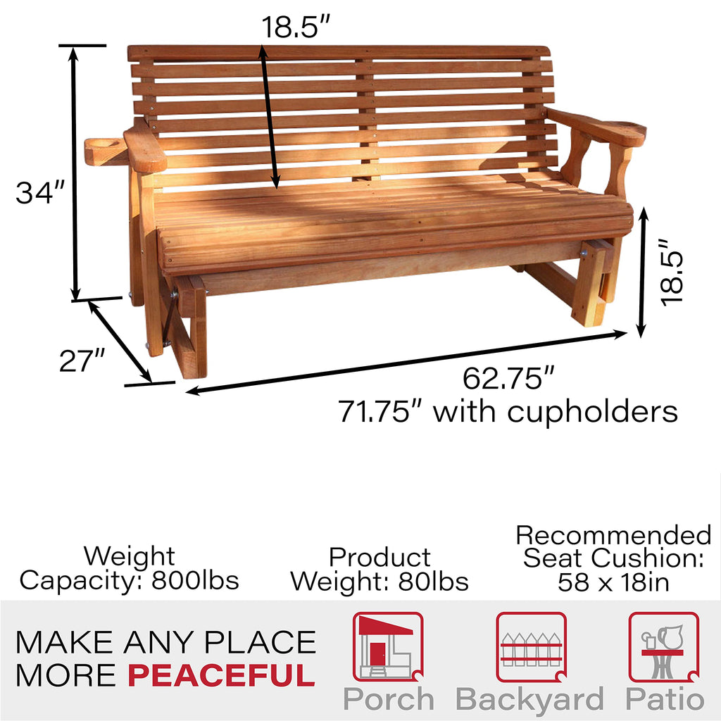 Heavy Duty Roll Back Porch Glider with Cupholders B5766