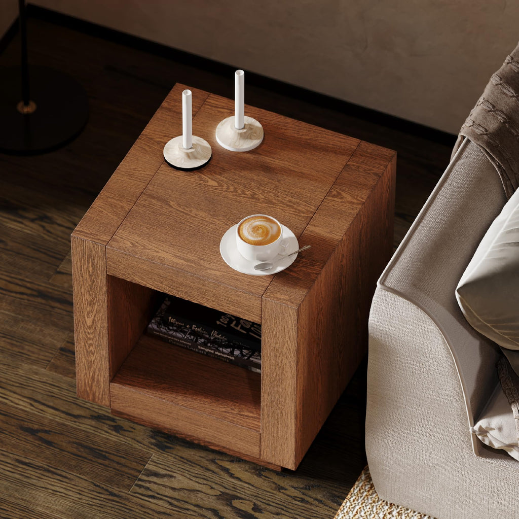 Natural Square Side Table with Storage, Set of 2 I84961