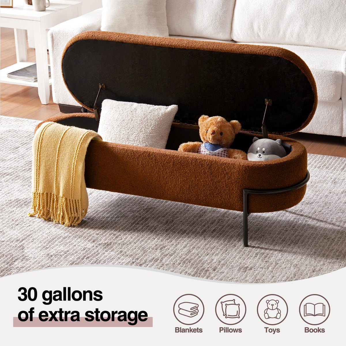 52 Inch Sherpa Storage Ottoman Bench P82274