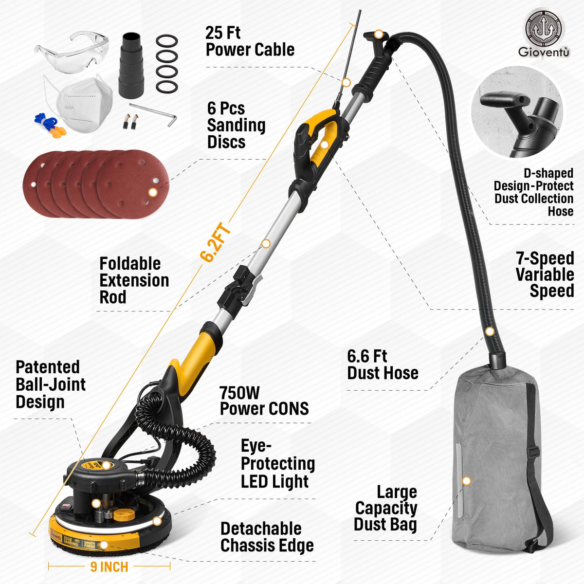 750W Electric Drywall Vacuum Sander B8848