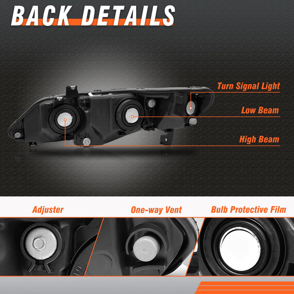 2006-2011 Honda Civic 4 Door Black Headlights Pair X3749