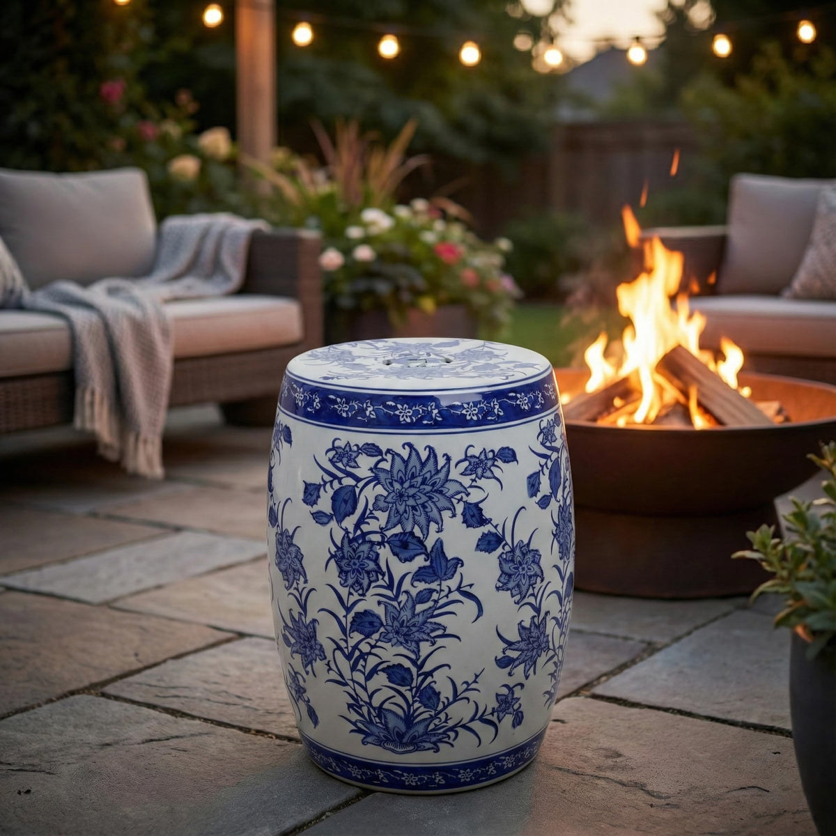 Ceramic Floral Pattern Stool I988876