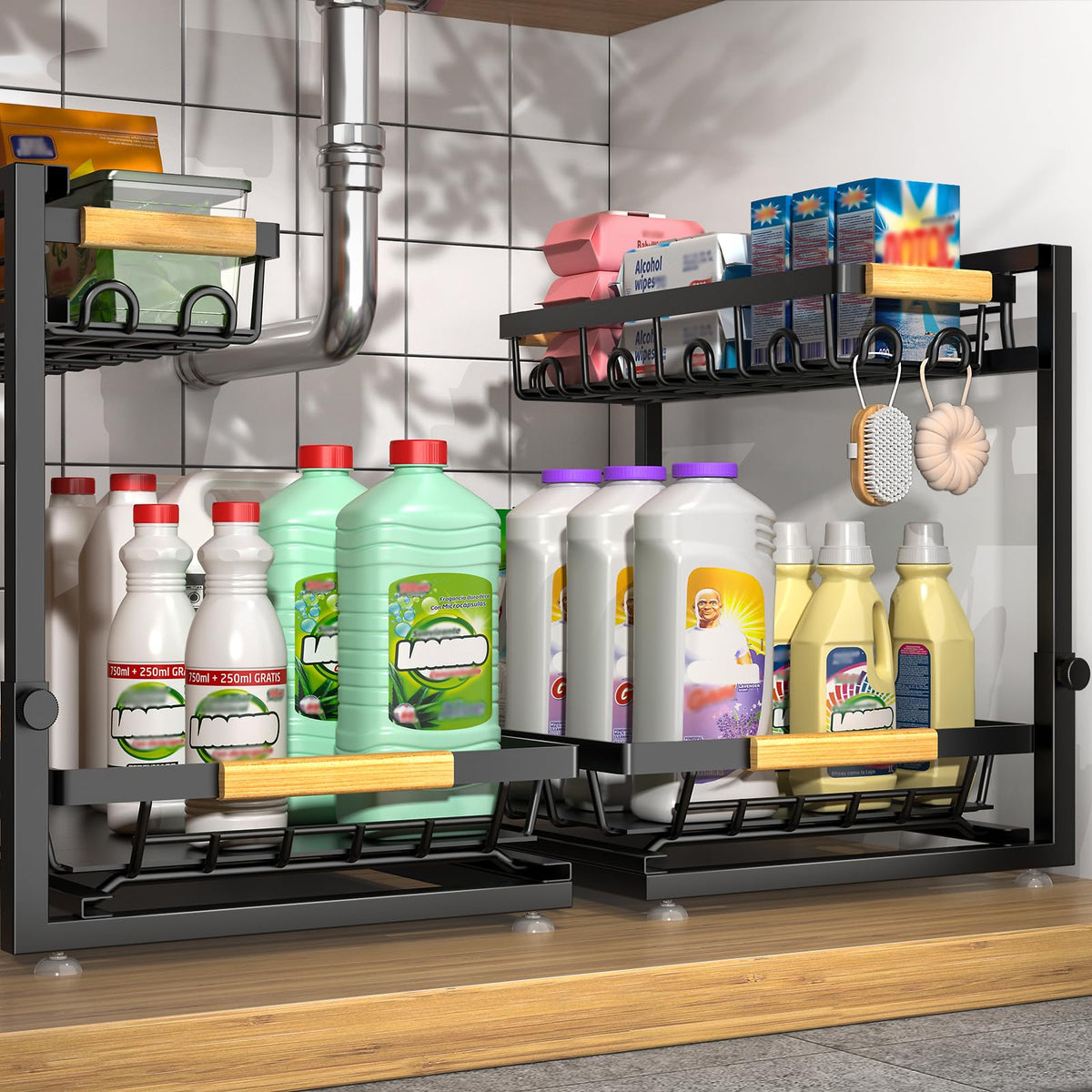2-Tier Height Adjustable Under Sink Organizer & Storage L1683