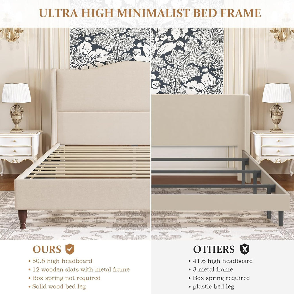 King Size Upholstered Platform Bed with Tall Headboard Y796