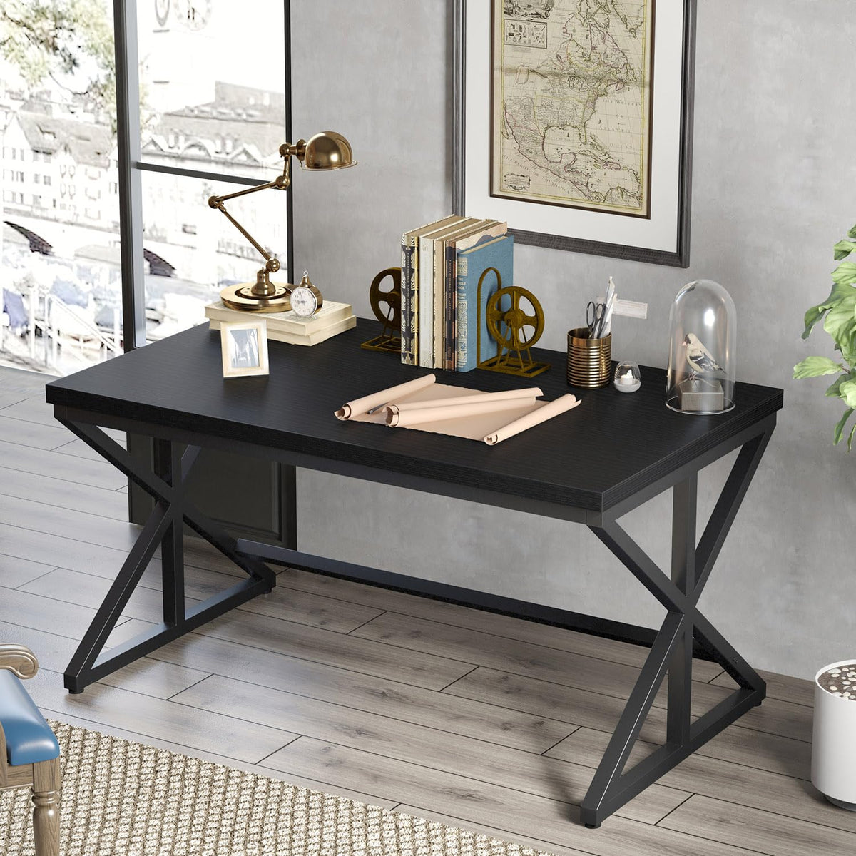 Black 47 Inch Wooden Metal Office Desk R232722